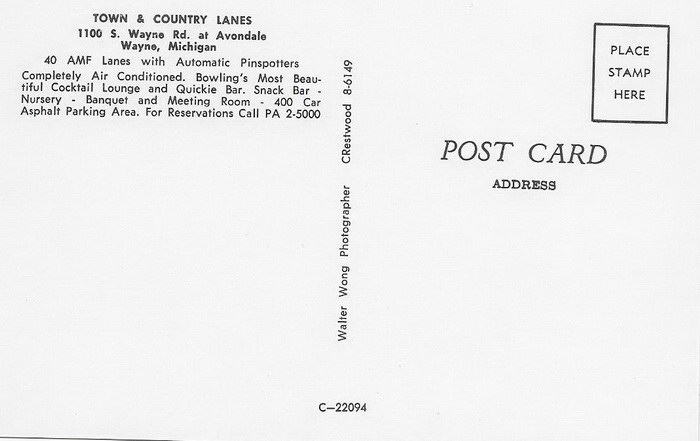 Town N Country Lanes - Postcard